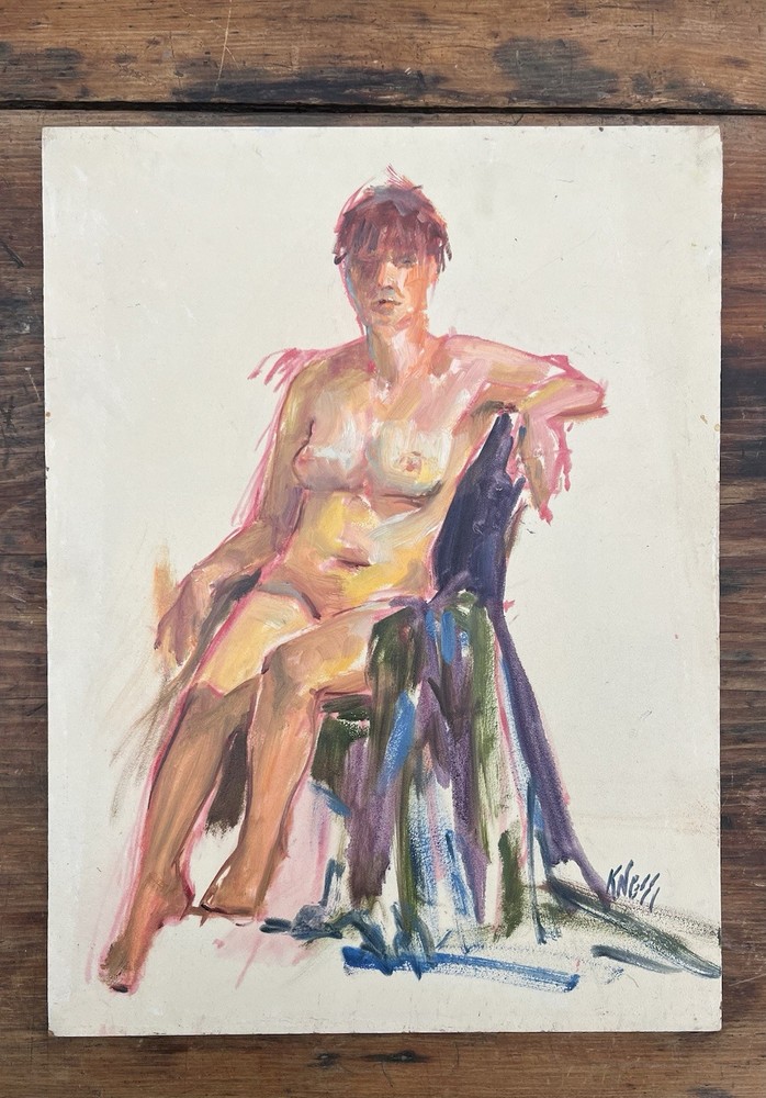 Vintage Patricia KnessNude Painting On Board Female Woman