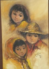 Salvador Cabrera Filipino O/C Painting Big Eyed Philippines Children LARGE!