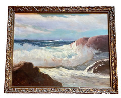 George Sanders Bickerstaff Oil Painting Breaking Waves 24″ x 30″ Framed 1930-40s