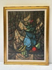 Mid Century Painting Cubist Cubism Abstract Kermit Epperson Modernist Fruit