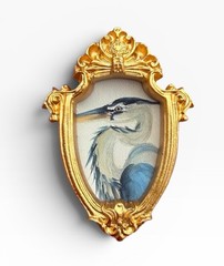 TEENY MINI • Blue Heron watercolor bird print in TINY ornate frame