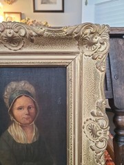 Antique 19th Century Oil Painting Portrait of a Young Lady in a Bonnet