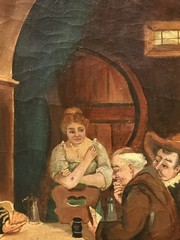 ANTQ 19th C Original Flemish Master Interior Tavern Scene Oil On Canvas, Framed!