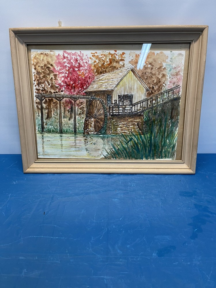 Vintage painting of Grist Mill Signed Reggie 84