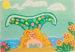 ACEO original painting , Mermaid, OOAK, Series, Beach, Nautical, Whimsical, Sun