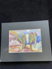 Mediterranean Umbrella An Original Pastel Painting Matted 5″x7″ Original