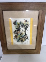 Artist Dibuso Abstract Girl Mixed Media Water Color Pen Framed Signed 2016