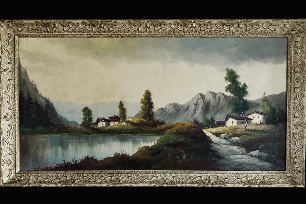 Original L. Remi Large Impressionist Lakeside Landscape Oil Painting Signed 53”L