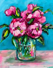 Colorful Modern Art Acrylic Canvas Painting Flowers Peony: LINDSAY KING SMITH