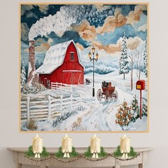 Beautiful Art of Red Barn with White House Flat Rolled, Framed or Wrapped Canvas