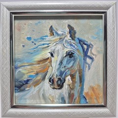 An original oil painting, signed and framed. Impressionist painting “Horse,” 4×4