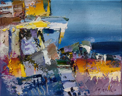 Original oil painting 8″x10″ Abstraction, Contemporary art, Blue, Yellow, sea