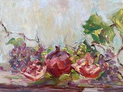 Pomegranate Oil Painting, Still life Pomegranate, Kitchen painting, Exotic Fruit