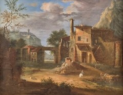 Italian Landscape Painting Architecture Capriccio Signature, Oil On Canvas