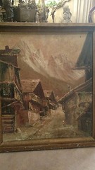ANTIQUE 26 1/2 X 29 1/2 UNSIGNED PAINTING ON BOARD