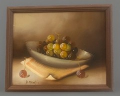 Vintage Original Still Life Oil Painting Grapes Bowl Table 9” X 11” Signed