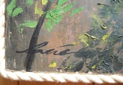 BRAZIL Brazilian VINTAGE FOLK ART, SIGNED OIL PAINTING, GARDEN WINDOW MODERN