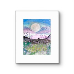 Full Moon Over Mountains And Meadows Imxpressionist Original Watercolor 9×12