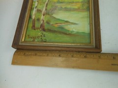 1976 Tackett Oil Painting Trees River Bank 17 1/2″ x 7″