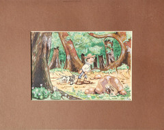 Original G. Gille Watercolor Basset Hound Dog Hunting Humorous Illustration Art
