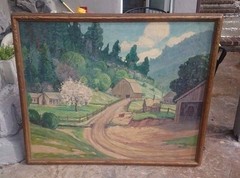 J. Stephen Ward Oil on Canvas Art Deco Frame 39 x 47 in. „The Old Homestead“