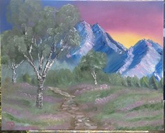 “Purple Sky Blue Mountains High” large 30×24” Original Oil Painting By SP