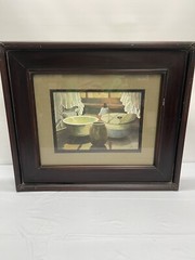Vintage Painting Of Bowls And A Pitcher Background Of A Window. Still Life Print