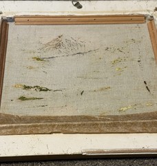 VTG Bob Ross Style Oil Painting Mountain Waterfall Landscape Ornate Gold Frame