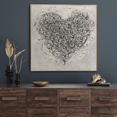 Gigantic Black and White Heart Painting | Huge Original Love Romantic Artwork