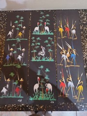Mid Century Modern 3 Tribal African Congolese Village Life Wildlife Signed