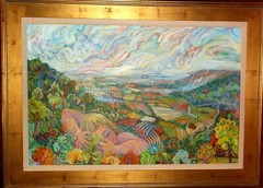 Judy Suroweic acrylic painting 32 in x 44 in framed. „Mountain Love“