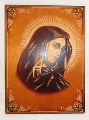 Virgin Mary Vtg Wood Block Picture Our Lady Christian Icon Religion Painting