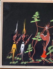 Native Painting Belgian Congo African Tribal Mid Century Warriors Framed Signed