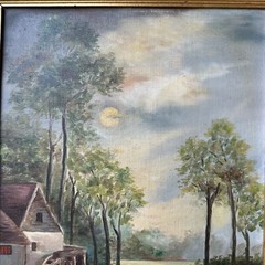 Vintage Fannye Caswell 1929 Original Oil Painting 21×15 Inch Old Mill Landscape