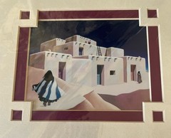 Deborah Hiatt Pueblo „Beyond the Dream“ Watercolor Matted Print 10 1/4 x 8 1/4