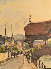 A.Marc ,Nicolas Markovitch Watercolor Painting Lithograph SWISS SCENES PAIR SEE