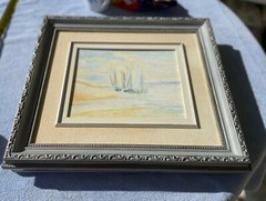 R Gruenewald Grünewald Oil Painting Framed Sailboat Marina Nautical Sea