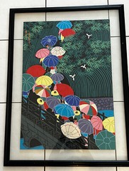 PAN XIAOLING STYLE UMBRELLAS ON A BRIDGE GOUACHE PAINTING