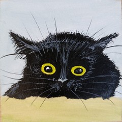 ORIGINAL Oil Painting Black cat Animals Pet Miniature Contemporary Wall art