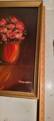 VTG FRAMED FLOWER VASE OIL PAINTING ON CANVAS 17 1/3 x 11 1/2 SIGNED VMERENDINO