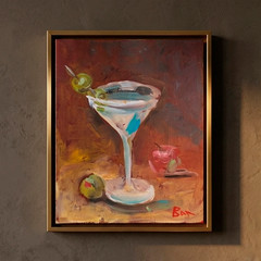 Original Oil Painting Martini & Olives, Cocktail Still Life Art, Bar Wall Decor