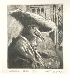 Anne Belov „Vermeer’s Raven“ 15/100 Etching Raven Art Framed
