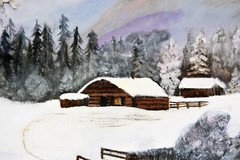 16″ Oil Painting Canvas Panel Lea Mikel Rustic Countryscape Winter Decor #63