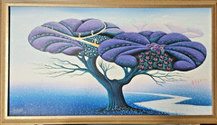 Original Haitian painting in acrylic by Lucien Joel, gold frame, 32″ x 19″
