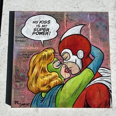 “My Kiss Is My Super Power“ by Dr. Smash Pop Surrealism Original Art Painting