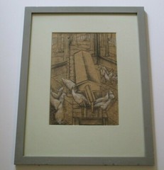 RIVERA STYLE DRAWING UNSIGNED ANTIQUE 1930’S CUBISM CHICKEN FEED FARM MODERNISM