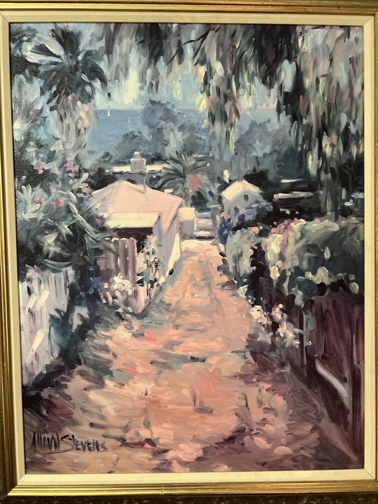 Allayn Stevens Original Oil On Canvas Painting Tropical Floral Framed 27×33
