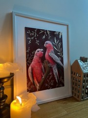 Original oil painting parrots, flowers 21 * 30 cm , OOAK , Hand painting