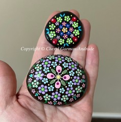 Pastel Flower & Lime Flower Mandala Dot Art Stones by Cheryl Garman-Andrade