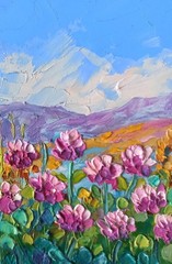 Original Oil Painting on Panel 6x4in Clover Flowers Art Small Wall Art